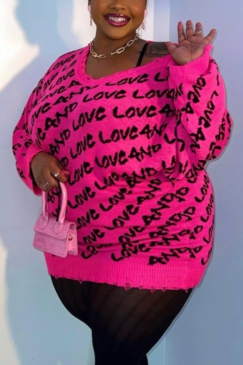 xl-5xl plus size autumn new 3 colors stylish “love” letter printing loose knitted casual sweaters