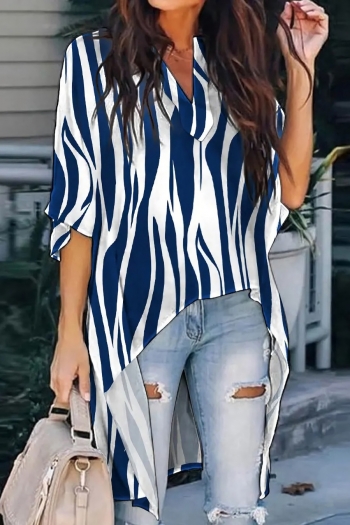 s-2xl plus size summer new stripe batch printing inelastic half sleeve v-neck irregular stylish causal blouse