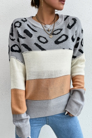 winter new knitted contrast color polka dot stretch long sleeve crew neck hollow loose stylish casual sweater