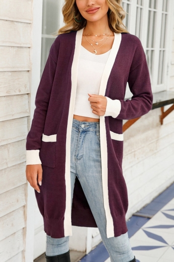 winter new 7 colors stitching stretch pockets stylish casual knitted long cardigan sweater