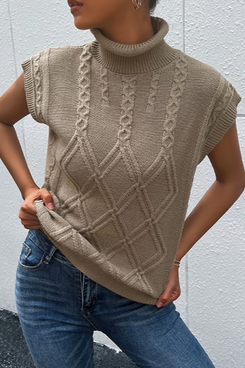 autumn & winter new knitted geometric pattern short sleeve high neck stylish casual sweater