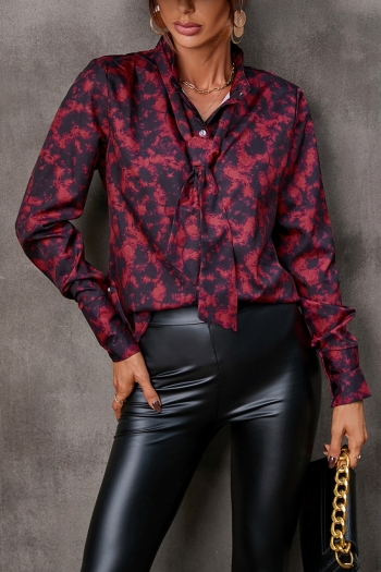 s-2xl plus size autumn new batch printing inelastic long sleeve turndown collar neck-tied single breasted stylish casual blouse(with necktie)