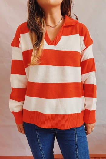 autumn & winter new three colors stripe knitted stretch turndown collar stylish casual thin sweater