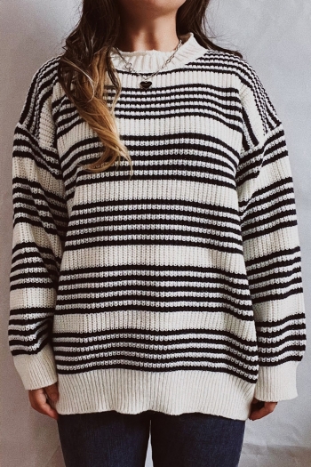 winter new two colors stripe knitted stretch loose stylish casual sweater