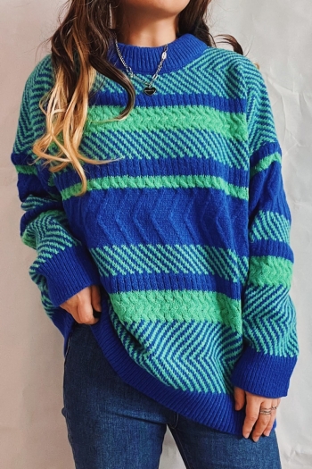 winter new 3 colors stripe knitted stretch loose stylish casual all-match thick sweater