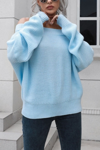 autumn new stylish simple 3-colors solid color slight stretch off-shoulder knitted casual sweaters