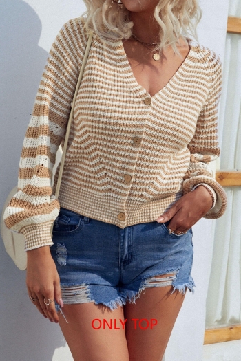 autumn & winter new 4 colors stripe knitted slight stretch v-neck single-breasted stylish all-match sweater (only sweater)