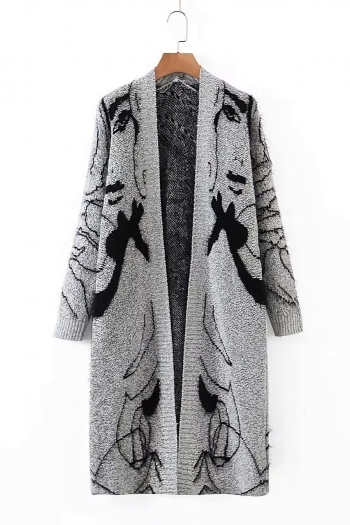 winter new stretch abstract pattern long sleeves fashion long knitted cardigan sweater