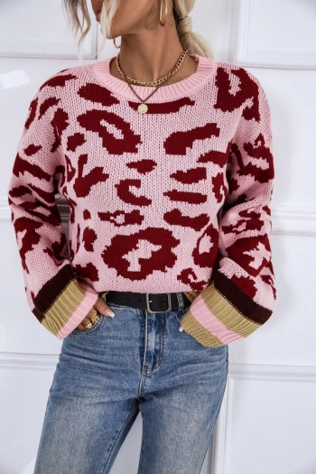 winter new two colors leopard pattern knitted slight stretch stylish casual all-match sweater