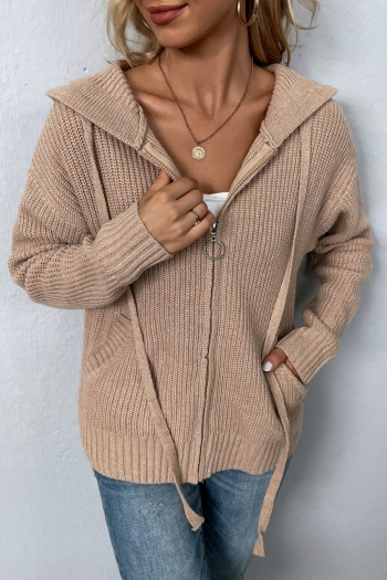 winter new 4 colors slight stretch zip-up hooded pockets stylish all-match knitted sweater