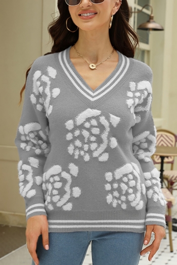 autumn new stylish 7-colors knitted jacquard slight stretch loose v-neck casual sweaters