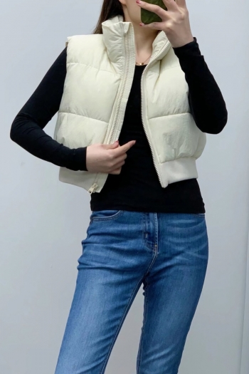 XS-L winter new 3 colors inelastic zip-up solid color fashion all-match cotton vest coat