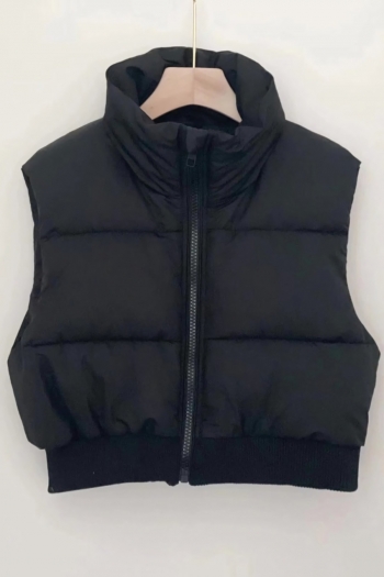 XS-L winter new 3 colors inelastic zip-up solid color fashion all-match cotton vest coat