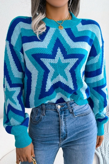 winter new 3 colors geometric pattern knitted slight stretch stylish all-match sweater