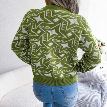 Winter new 3 colors geometric pattern knitted slight stretch stylish casual sweater