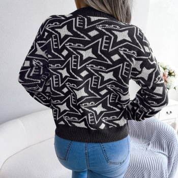 Winter new 3 colors geometric pattern knitted slight stretch stylish casual sweater