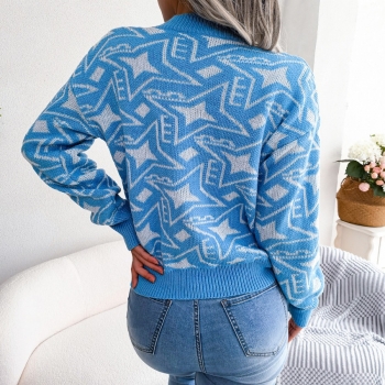 Winter new 3 colors geometric pattern knitted slight stretch stylish casual sweater