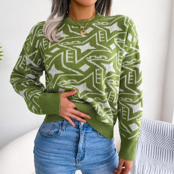 Winter new 3 colors geometric pattern knitted slight stretch stylish casual sweater
