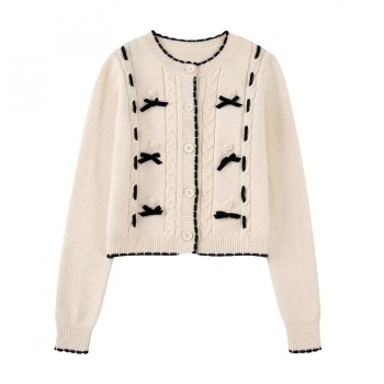 autumn & winter new stretch knitted  bow decor single-breasted high quality fashion sweater