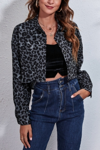 autumn new stylish leopard batch printing non-stretch single breasted loose exquisite jacket
