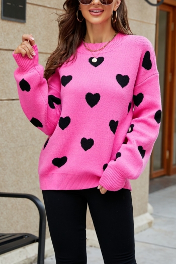 winter new two colors heart pattern knitted slight stretch stylish all-match sweater