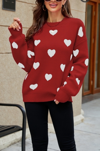 winter new three colors heart pattern knitted slight stretch stylish all-match sweater