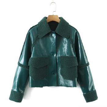 winter new inelastic pu leather single-breasted pocket fashion high quality warm jacket