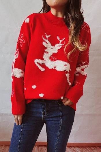 christmas new two colors deer pattern knitted slight stretch stylish sweater