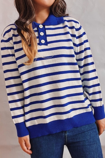 autumn & winter new 3 colors stripe knitted slight stretch turndown collar button stylish casual thin sweater