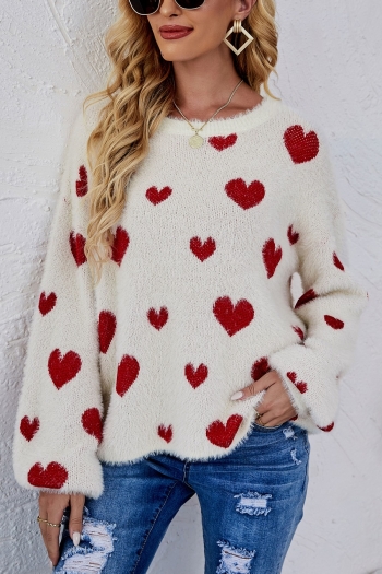 winter new 7 colors heart pattern knitted high stretch loose stylish casual sweater