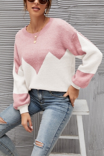 winter new 6 colors contrast color stitching slight stretch lantern-sleeve loose stylish knitted sweater