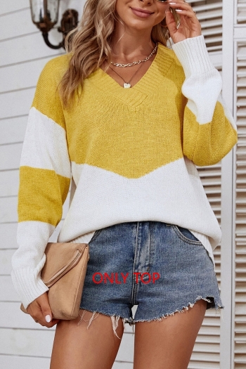 winter new 8 colors contrast color knitted slight stretch v-neck stylish all-match sweater (only sweater)