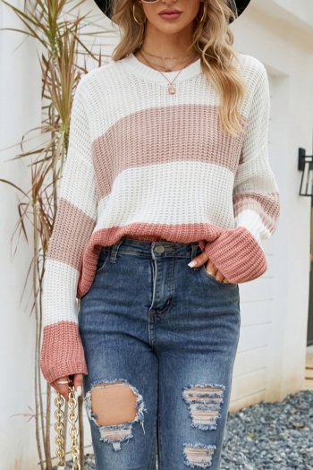 autumn & winter new 3 colors stripe knitted crew neck long sleeves loose casual sweater