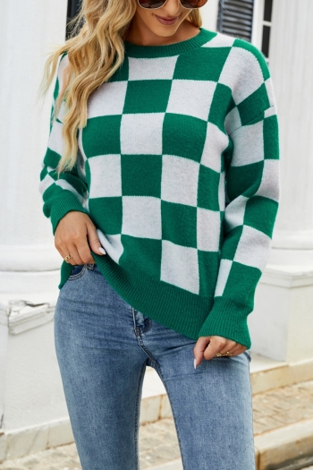 winter new two colors plaid knitted slight stretch stylish casual simple sweater