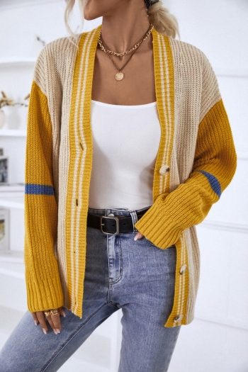 winter new 3 colors contrast color knitted slight stretch single-breasted casual stylish sweater