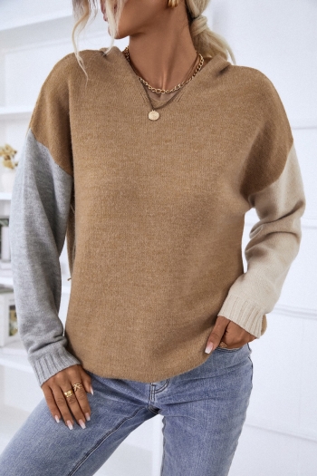 winter new two colors contrast color knitted slight stretch heeded stylish casual all-match sweater