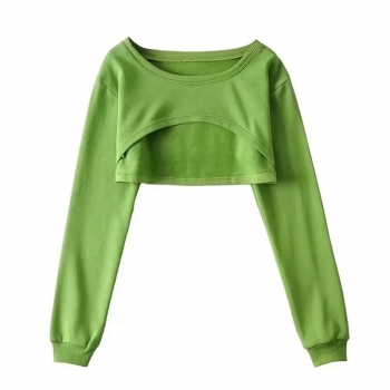 autumn new stylish 4 colors simple solid color slight stretch loose top