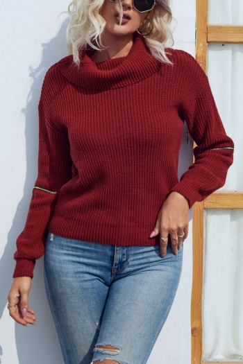 winter new 4 colors slight stretch turtleneck zip-up long-sleeve stylish casual knitted sweater