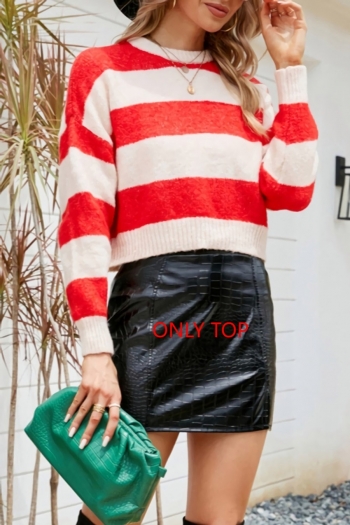 s-2xl plus size autumn & winter new 3 colors stretch stripe knitted crew neck stylish sweater