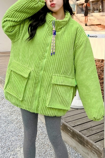 Winter new 3 colors corduroy cotton non-stretch high-neck zip-up pockets stylish high quality thick warm jacket