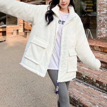 Winter new 3 colors corduroy cotton non-stretch high-neck zip-up pockets stylish high quality thick warm jacket