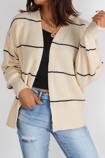 autumn & winter new 3 colors stripe knitted slight stretch stylish casual all-match cardigan sweater