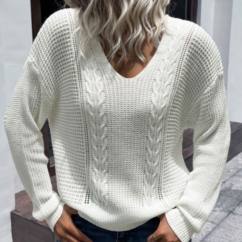 autumn & winter pure color twist knitted slight stretch v-neck loose stylish casual all-match thin sweater