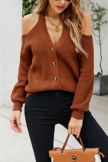 autumn & winter new 4 colors stretch knitted hollow single-breasted v-neck stylish sweater