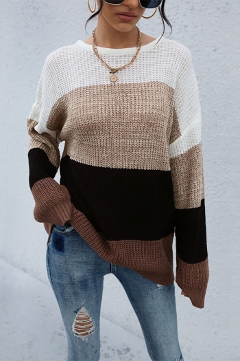 autumn & winter new color block patchwork stretch long sleeve loose stylish street all-match sweater