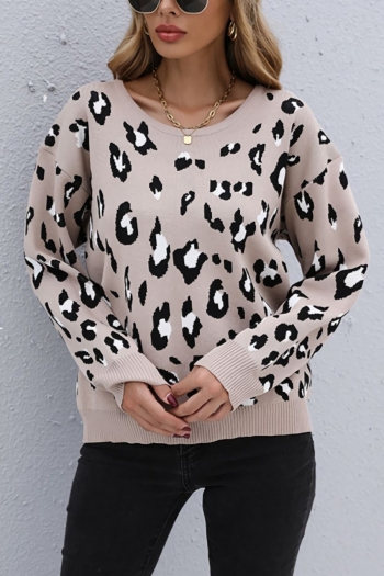 autumn & winter new leopard knitted stretch long sleeve loose stylish casual sweater