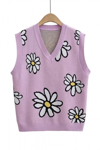 early autumn new stylish knitted flower slight stretch v-neck all-match vest