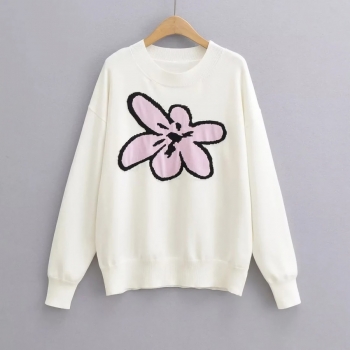 autumn new stylish slight stretch loose flower knitted casual thin sweater