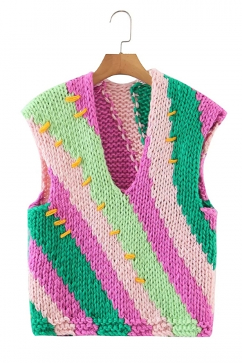 autumn new stylish colorful striped knitted slight stretch v-neck high quality casual sweater vest