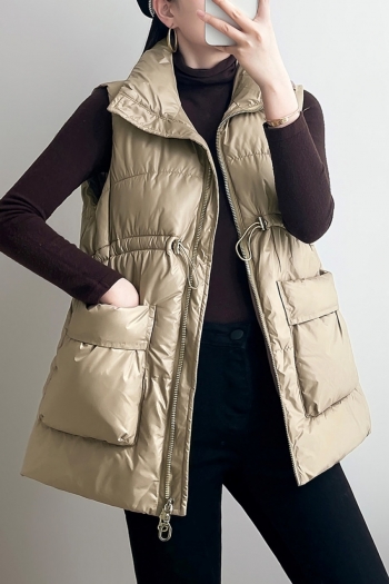 m-2xl plus size autumn & winter new 4 colors inelastic nipped waist drawstring design zip-up stylish casual cotton vest (only vest)